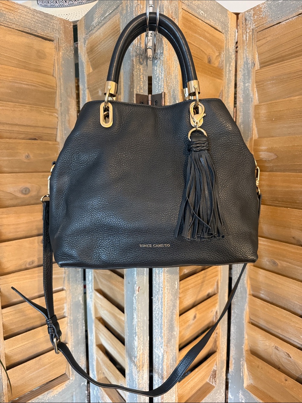 Vince Camuto Black Pebbled Leather Purse with Gold hardware